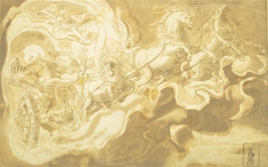 Appraisal: School of Correggio Three horse chariot pulling a distressed woman