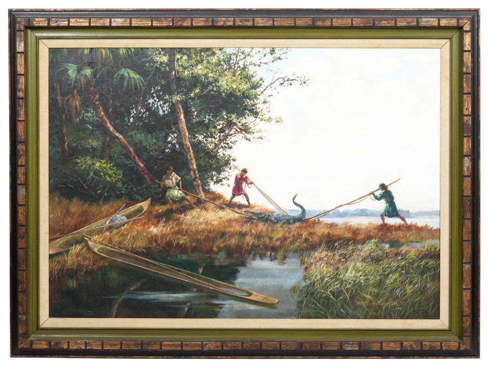 Appraisal: JAMES HUTCHINSON 'ALLIGATOR CATCHER' OIL PAINTINGJames Hutchinson American Born Known