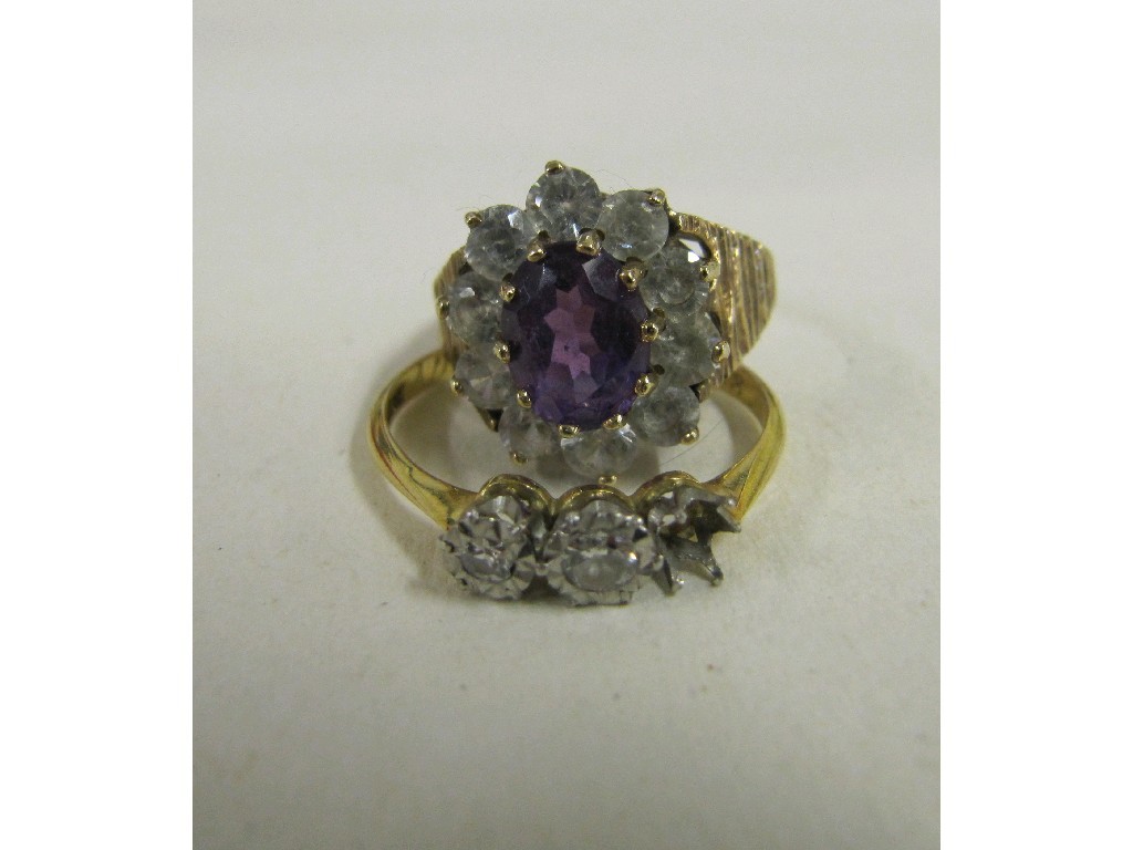 Appraisal: Lot comprising ct gold diamond three stone ring one stone