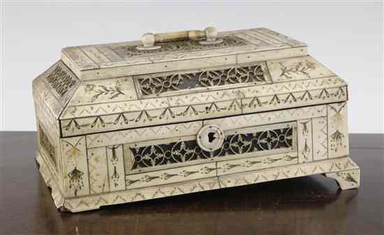 Appraisal: An early th century carved bone tea caddy including three