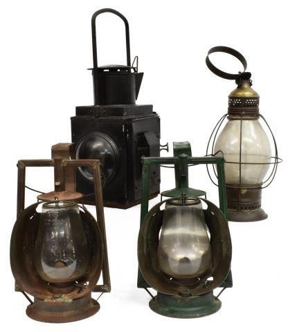 Appraisal: lot of Patinated railroad lanterns thc each with a single