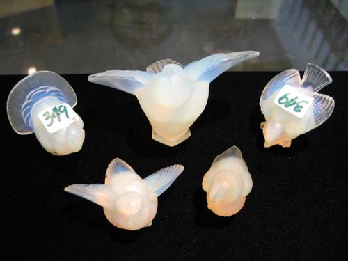 Appraisal: A GROUP OF FIVE FRENCH SABINO GLASS BIRD FIGURES in