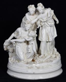 Appraisal: Ceramic figural group depicting a group of beauties with cupid