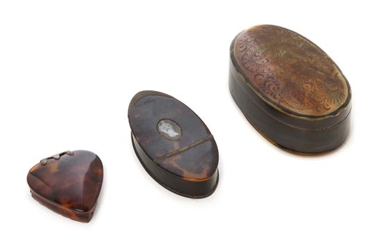 Appraisal: Sale Lot Three Tortoise Shell Snuff Boxes comprising a hinged