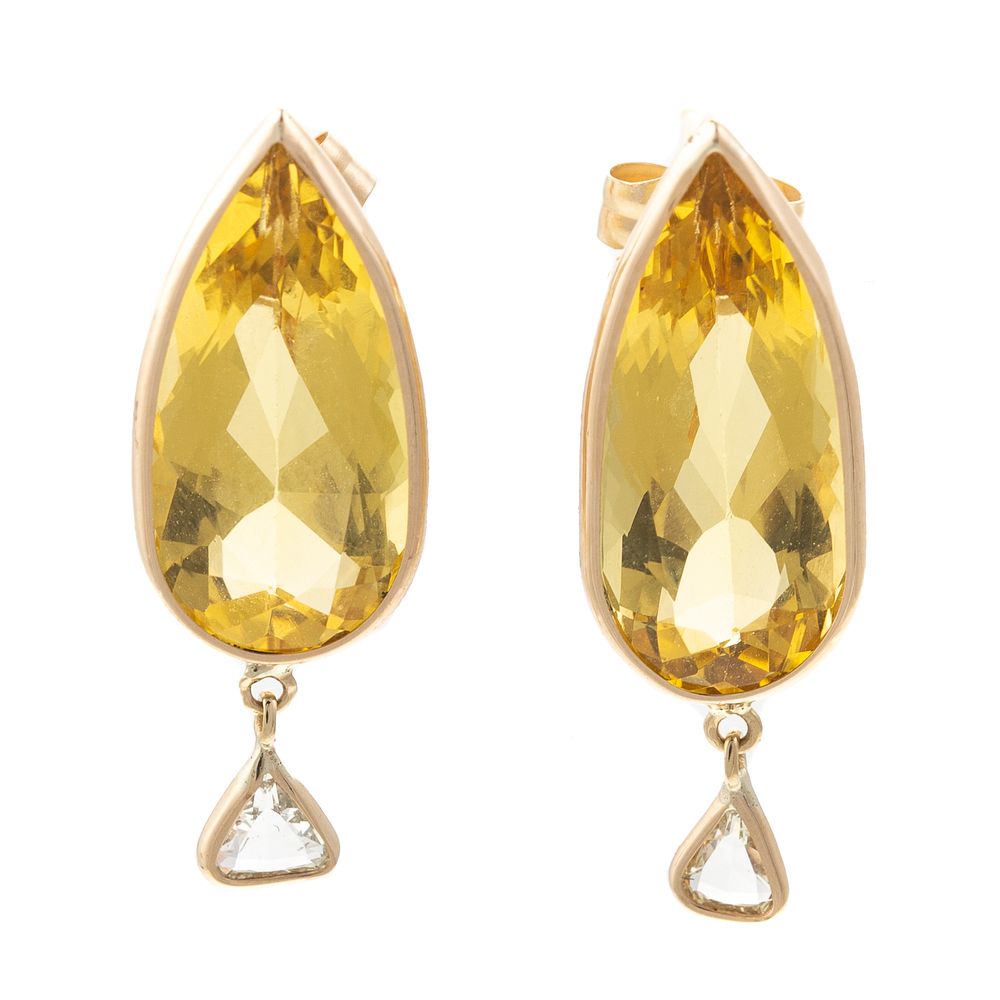 Appraisal: Yellow Beryl Diamond Stud Earrings in K K yellow gold