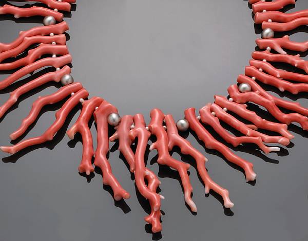 Appraisal: Orange Branch Coral Necklace South Pacific Polished branches of bright