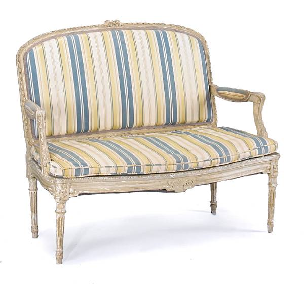 Appraisal: A suite of Louis XVI painted seat furniturethird quarter th