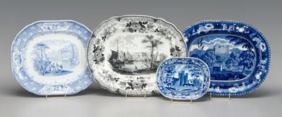 Appraisal: Four Staffordshire transfer platters one blue transfer castle scene acorn