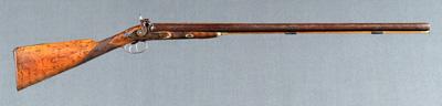 Appraisal: Double barrel percussion shotgun muzzle loading in barrels checkered stock