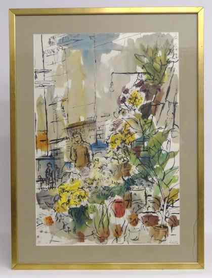 Appraisal: Watercolor flower market signed ''Louis Rubenstein'' Sight '' x ''