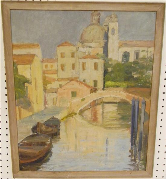 Appraisal: Unsigned oil on board Venice canal scene framed ss ''