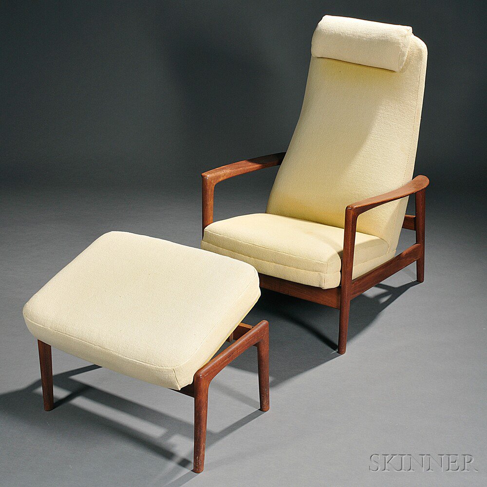 Appraisal: Folke Ohlsson Chair and Ottoman for Dux Upholstery teak Sweden