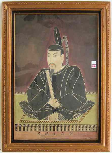 Appraisal: JAPANESE MIXED MEDIA PAINTING study of a samurai detailed from