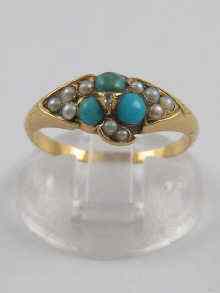 Appraisal: A yellow metal tests ct gold turquoise pearl an diamond