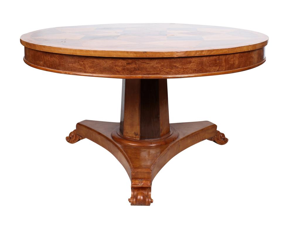 Appraisal: ITALIAN PARQUETRY-INLAID CENTER TABLECondition a few losses to pedestal An