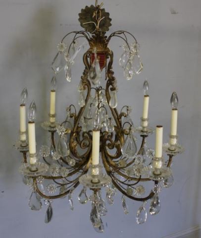 Appraisal: Gilt Metal Tole and Cut Glass Chandelier From a Larchmont