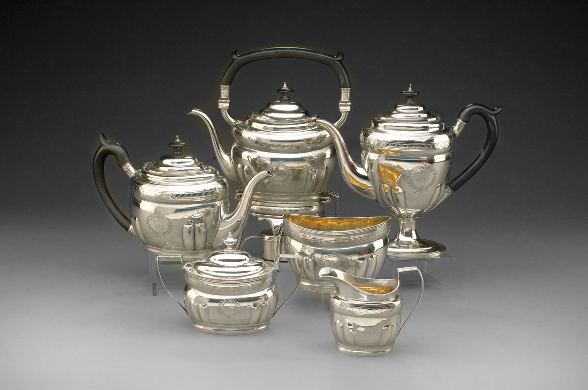 Appraisal: GEORGE III AND AMERICAN SILVER ASSEMBLED SIX-PIECE TEA AND COFFEE