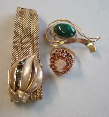 Appraisal: A ladies gilt metal and green paste set Enicar cocktail