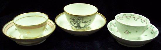 Appraisal: Three New Hall tea bowls and saucers various patterns and