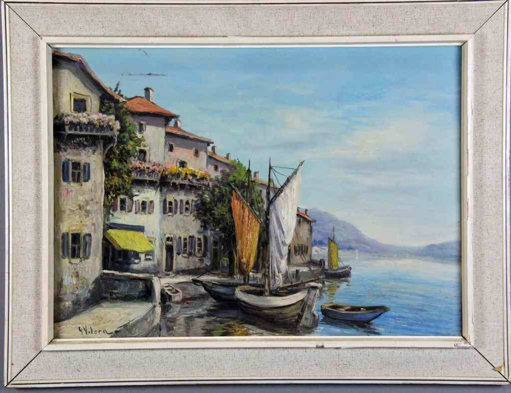 Appraisal: Mid Century Vilora Oil Painting On CanvasDepicting a charming Mediterranean