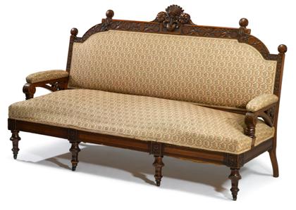 Appraisal: Aesthetic Movement carved walnut sofa and two armchairs philadelphia circa