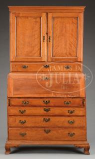 Appraisal: NEW ENGLAND CHIPPENDALE CHERRY AND FIGURED BIRCH SECRETARY BOOKCASE NEW