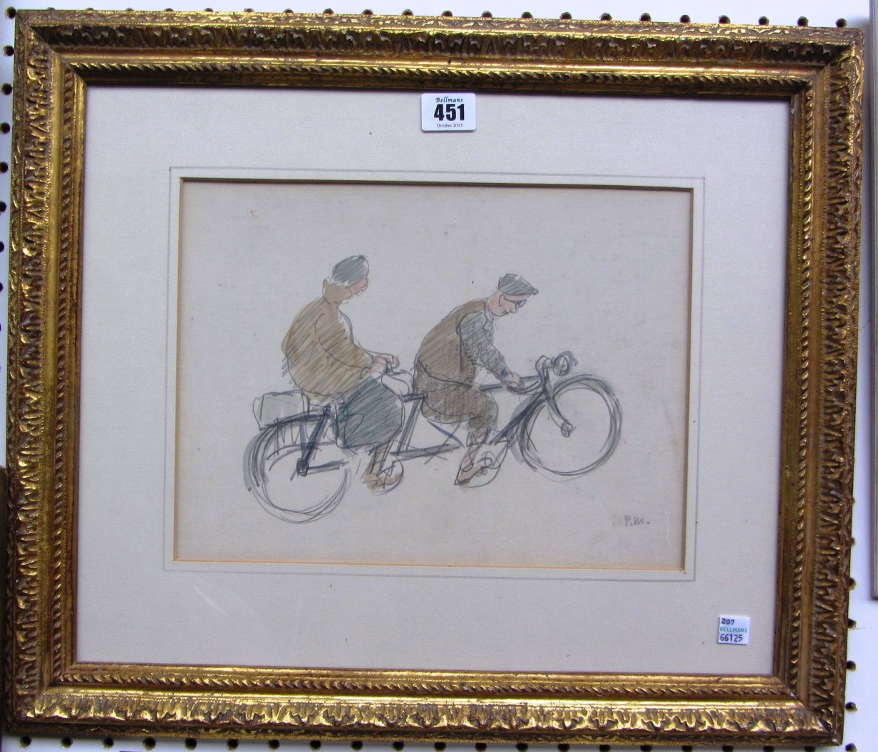 Appraisal: Paul Lucien Maze - Figures on a tandem watercolour and