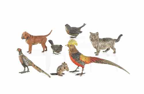 Appraisal: Seven cold painted bronze animals largest - l