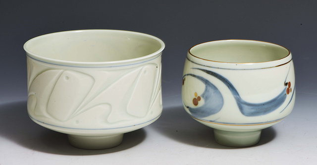 Appraisal: Derek Clarkson British - Two porcelain bowlsone with incised decorations