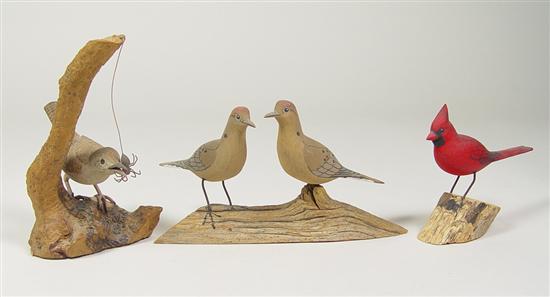 Appraisal: Three Hand-Carved Bird Figures Signed and painted by Saltville Virginia