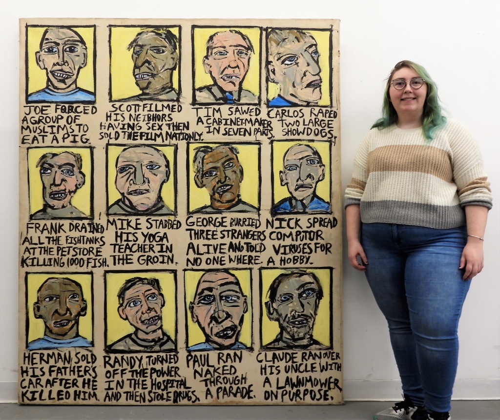 Appraisal: JULIE DERMANSKY CRIMINAL PORTRAIT PAINTING New Yorkb Depicts three rows