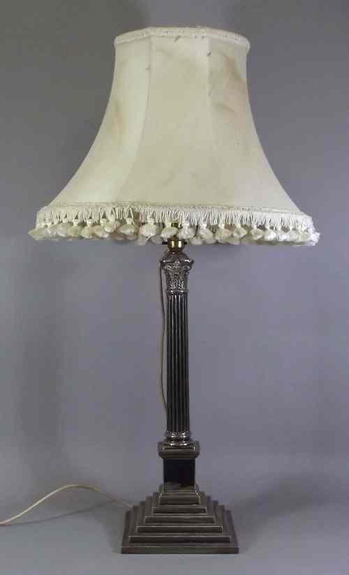 Appraisal: An English plated electric table lamp modelled as a Corinthian