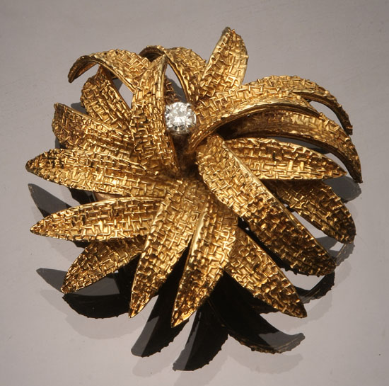 Appraisal: Lot Property of Various Owners -Karat Yellow-Gold and Diamond Brooch