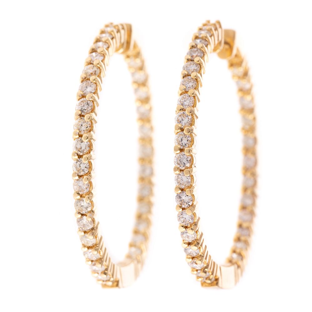 Appraisal: A Pair of Inside Outside Diamond Hoops in K K