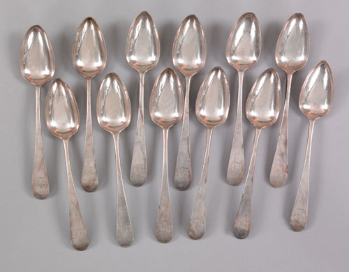 Appraisal: Set of twelve Philadelphia silver tablespoons ca bearing the touch