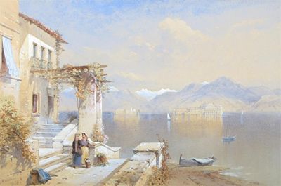 Appraisal: Thomas Leeson Rowbotham - Italian lake scene with figures on