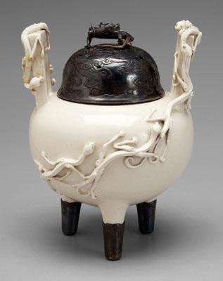 Appraisal: Chinese censer ding form with thick white glaze and minute