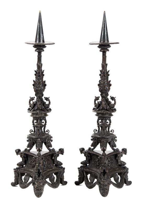 Appraisal: Sale Lot A Pair of Italian Rococo Style Bronze Pricket