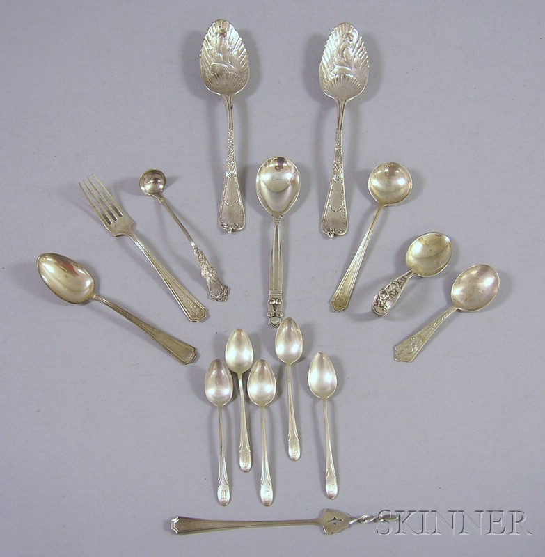 Appraisal: Two English Chased Sterling Silver Serving Spoons and Other Silver