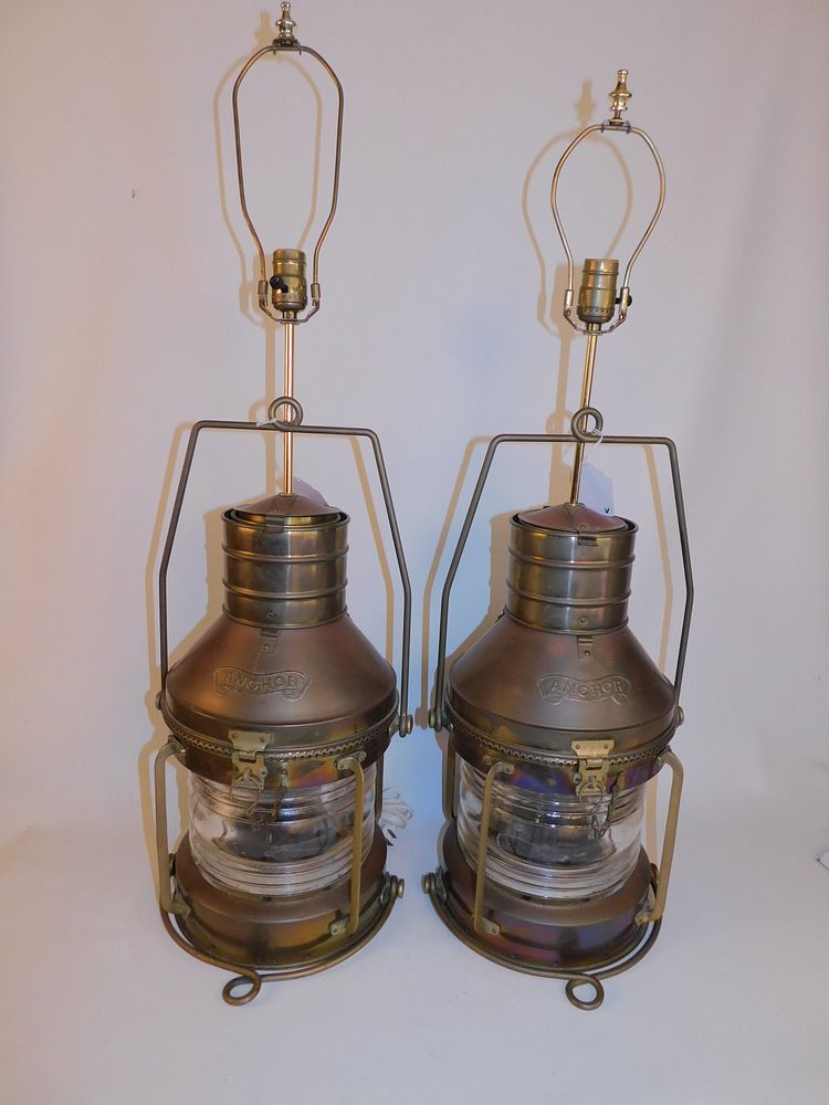 Appraisal: PAIR BRASS ANCHOR LIGHTS Pair large vintage electric Anchor lights