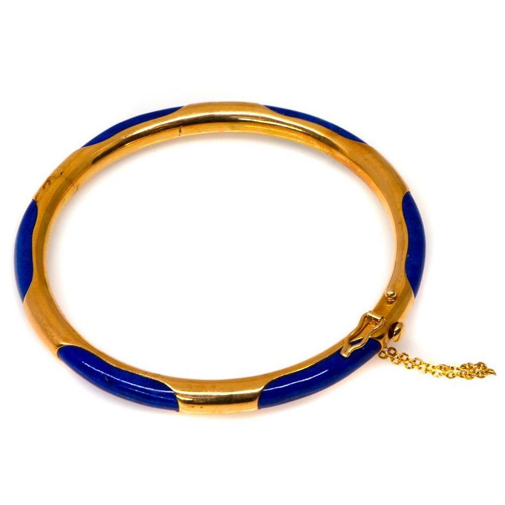 Appraisal: Lapis lazuli and k gold bangle bracelet hinged gross weight