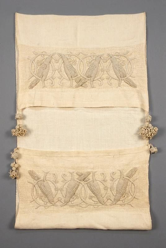 Appraisal: LINEN SHOW TOWEL with APPLIED DECORATION EARLY th C Cream