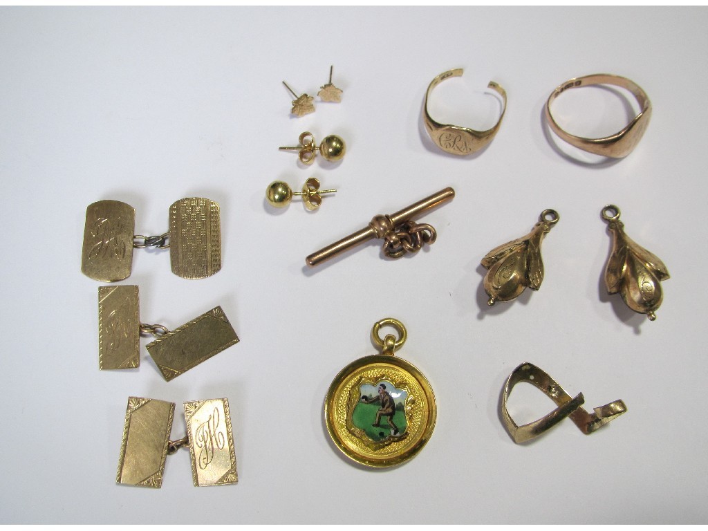 Appraisal: Lot of ct gold pieces to include cuff links t