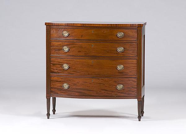 Appraisal: MAHOGANY BOWFRONT CHEST OF DRAWERS Mid-Atlantic states possibly Maryland ca