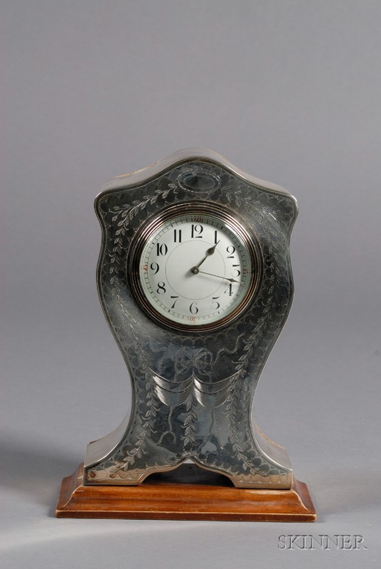 Appraisal: Edward VIII Silver-clad Mantel Timepiece the silver hallmarked Birmingham maker's