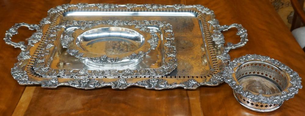 Appraisal: Silverplate Grapevine Motif Trays Bowl and Wine Coaster