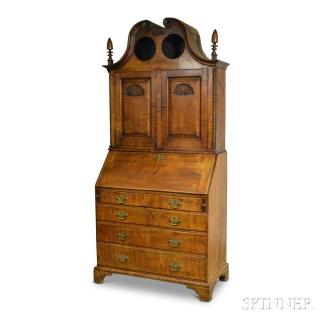 Appraisal: Queen Anne Maple Bonnet-top Secretary Bookcase restoration ht wd dp