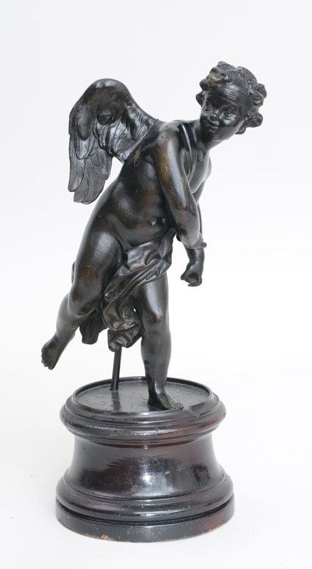 Appraisal: EUROPEAN ROCOCO BRONZE FIGURE OF CUPID Modeled running with attached