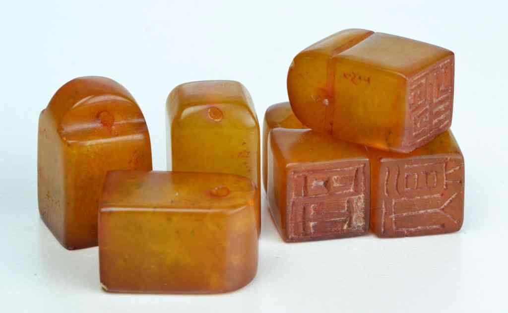 Appraisal: Chinese Tianhuang Stone Seal ChopsTo include six miniature tianhuang stone