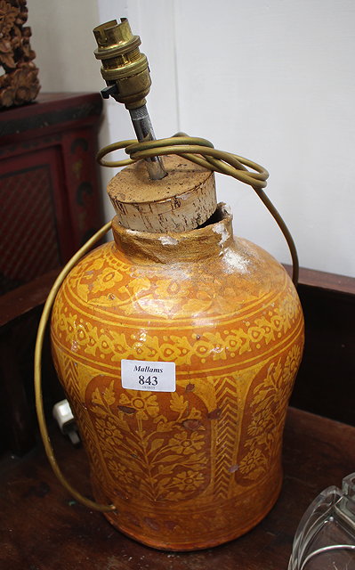 Appraisal: AN OLD SLIPWARE JAR later converted for use as a